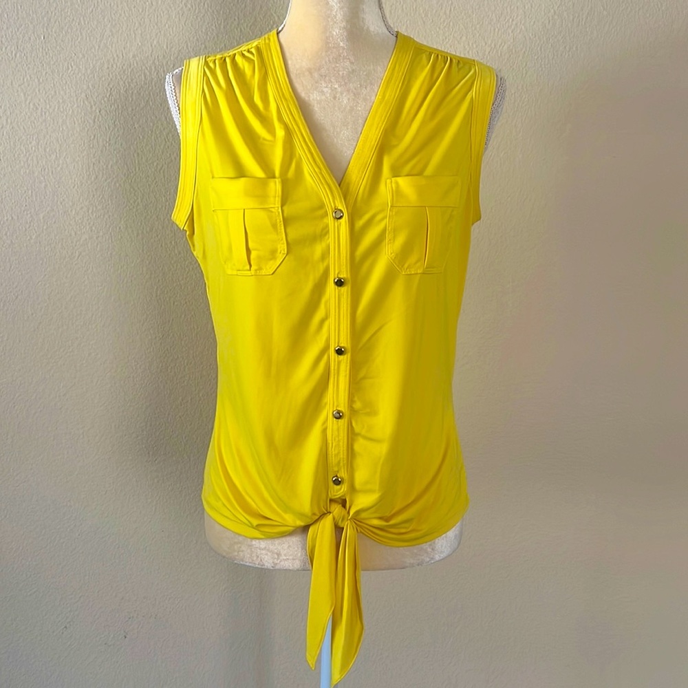 Cache yellow button down jersey top, sz S